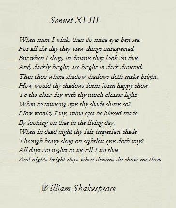 Sonnet 43 by Shakespeare | Shakespeare love poems, William shakespeare sonnets, Shakespeare sonnets