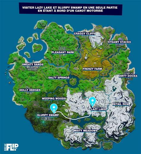 Fortnite : Visiter Lazy Lake et Slurpy Swamp en une seule partie en étant à bord d'un canot ...