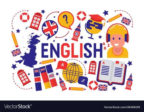 British english language learning class vector illustration. Brittish flag logo, England ...