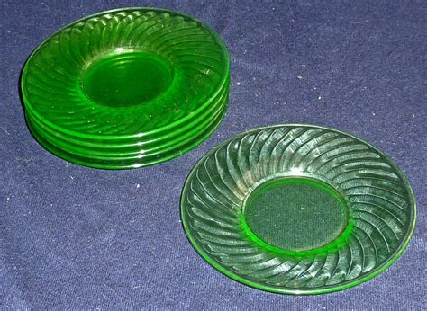 6 Green Clear Depression Glass Saucers Plates | eBay