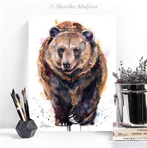 Brown bear watercolor painting print by Slaveika Aladjova