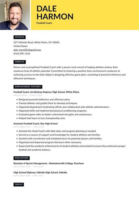 Football Coach Resume Examples & Templates (2024) · Resume.io