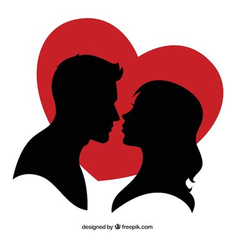 Premium Vector | Silhouette of a couple and a red heart