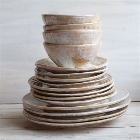 Andover Pottery — Handmade Dinnerware Set - Rustic Pottery White Ceramic Plates, Made in USA