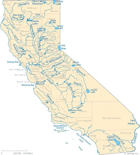 Map of California Lakes, Streams and Rivers