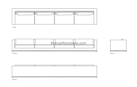 Modern Long Sofa - Free CAD Drawings
