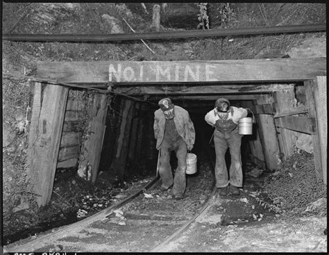 Blaine Sergent, left, comes out of the mine at the end of the days work By Russell Lee, Clover ...