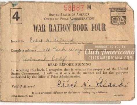 Ration stamps from WW2: War Ration Book 4 - Click Americana