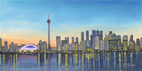 Toronto Skyline Framed Canvas Art - Night - Robert The Artist