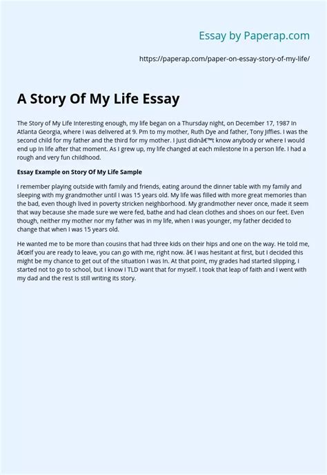 A Story Of My Life Narrative And Personal Speech Example - 200, 300 Words