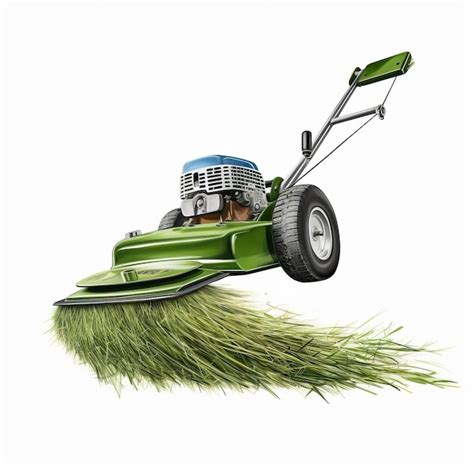 Premium AI Image | Realistic Green Lawn Mower Raking Grass On White Background