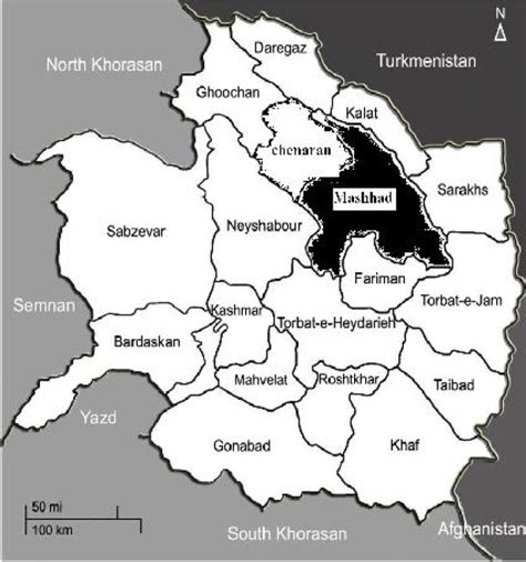 Map of Khorasan Razavi Province showing Mashhad County where the ...