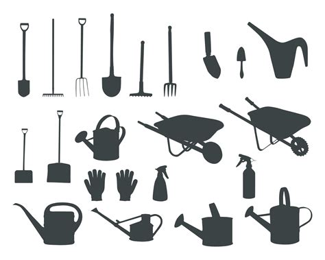 Garden tools silhouette, Gardening tools and equipments silhouette ...