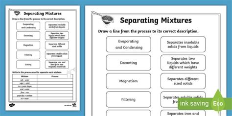 Separation Of Mixtures Worksheets