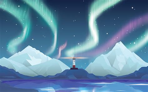 HD wallpaper: Aurora & Lighthouse 4K, Mountains, Northern, Minimal ...