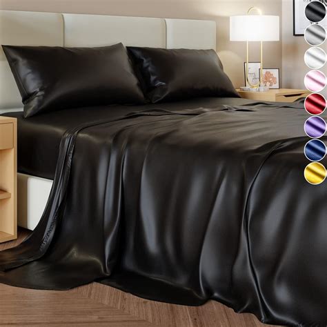 Amazon.com: Decolure Satin Sheets, Silky Satin Sheet Set, Satin Bed Sheets Queen Set, (Queen ...