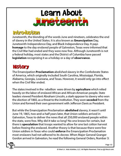 Juneteenth History Printable Part 1 | Woo! Jr. Kids Activities : Children's Publishing | What is ...