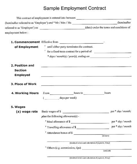 Employment Contract Form - Free Printable Documents