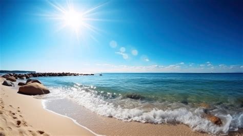 Premium AI Image | A beach with a bright sun shining on it