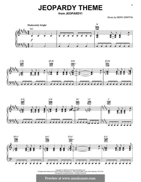 Jeopardy Theme by M. Griffin - sheet music on MusicaNeo