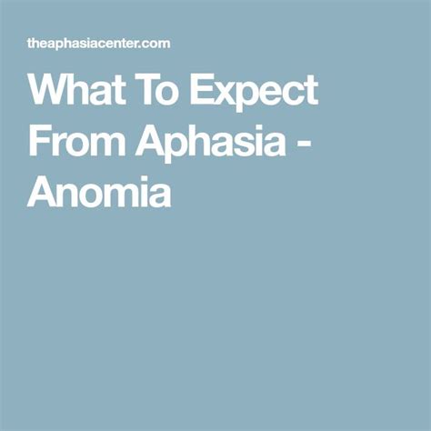 What To Expect From Aphasia - Anomia | Aphasia, Anomic aphasia, Speech language pathology