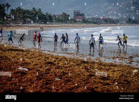 Footballers on Lumley Beach, Freetown, Sierra Leone, 2014 Stock Photo ...