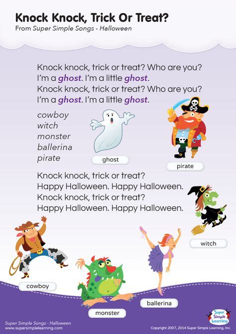 Knock Knock, Trick Or Treat? Lyrics Poster | Preschool songs, Halloween songs, Kids songs