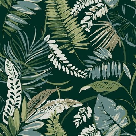 TC2621 | Dark Green Tropical Toss Leaf & Fern Floral Wallpaper