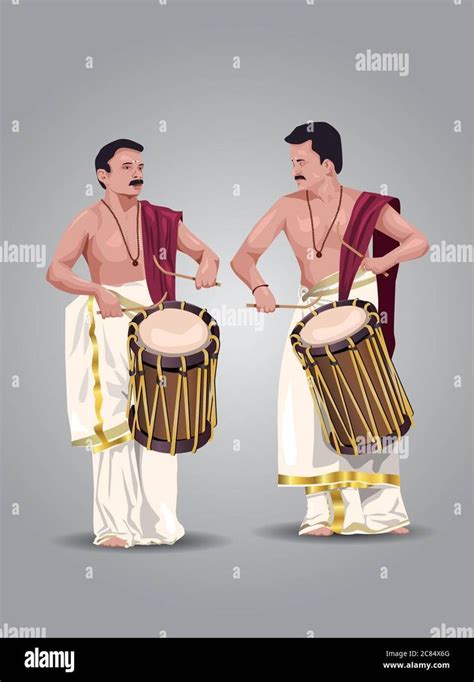 Download this stock vector: vector illustration of kerala chenda melam performance - 2C84X6G ...