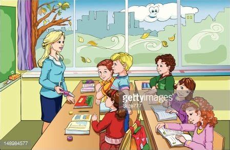 Cartoon Of Students In A Classroom Listening To Teacher Stock Vector | Royalty-Free | FreeImages