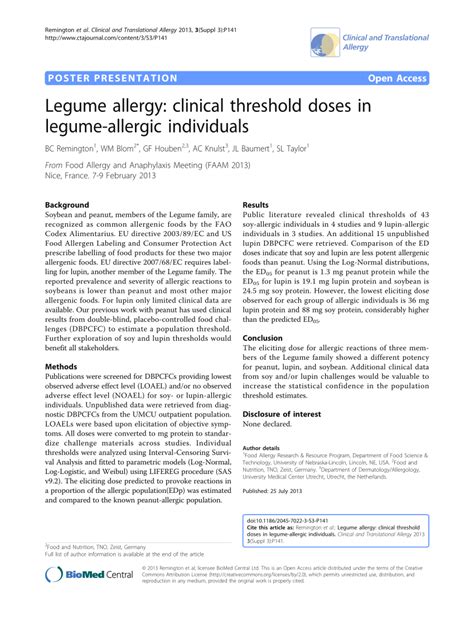 (PDF) Legume allergy: clinical threshold doses in legume-allergic individuals