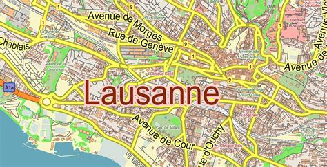 Lausanne Switzerland PDF Vector Map City Plan Low Detailed (for small print size) Street Map ...