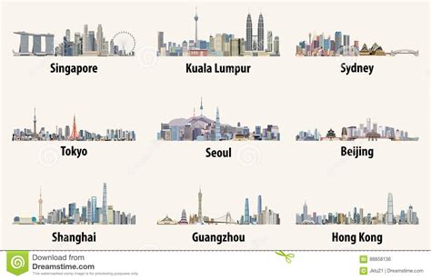 Illustrations of Singapore, Kuala Lumpur, Sydney, Tokyo, Seoul, Beijing ...