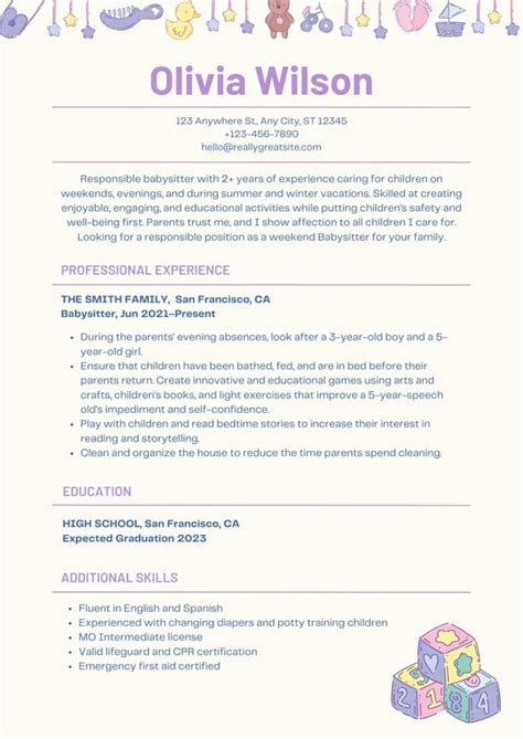 Free Babysitting Resume Templates - prntbl.concejomunicipaldechinu.gov.co