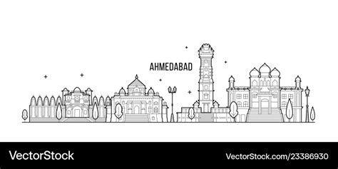 Ahmedabad skyline gujarati india city line Vector Image