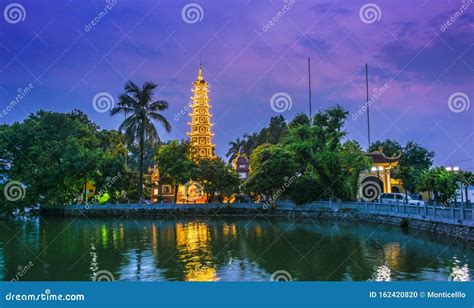 Tran Quoc Pagoda in Hanoi, Vietnam after Sunset Stock Photo - Image of ...