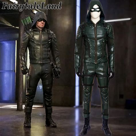 Green Arrow season 5 cosplay costume Adult men fancy Halloween costumes Oliver Queen Green Arrow ...