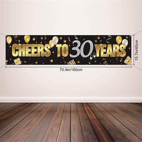 30th Birthday Banner, Happy 30th Birthday Cheers to 30 Years Birthday Sign Gold Glitter Birthday ...