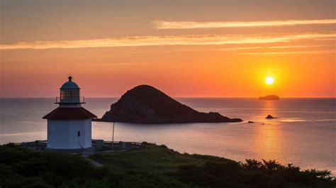 Lighthouse At Sunrise In A Scenic Setting Backgrounds | PSD Free ...