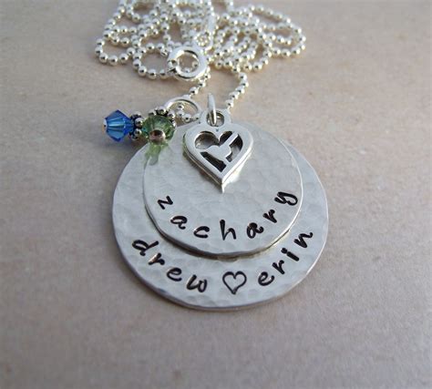 Personalized Mother's Necklace - Hand Stamped Sterling Silver Brag Necklace - Hammered Finish on ...