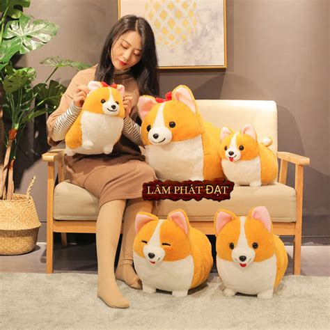 Gấu Bông Chó Corgi Chân Ngắn Đeo Nơ Trái Tim Cao Cấp