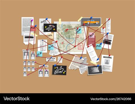 Detective board with pins and evidence crime Vector Image