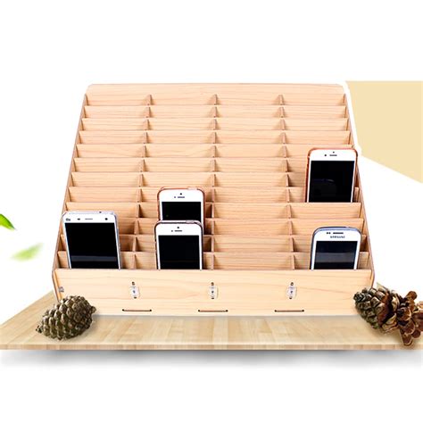 Wooden mobile phone bracket management storage box desktop office multi grid cell phone rack ...