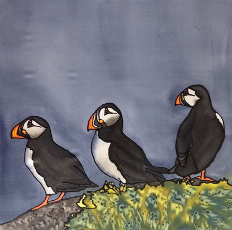 'Puffins' | Silk painting, Silk art, Painting