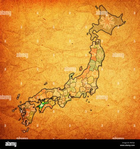 flag of ehime prefecture on map with administrative divisions and borders of japan Stock Photo ...