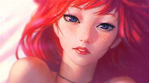 HD wallpaper: red-haired female anime character, Ilya Kuvshinov ...