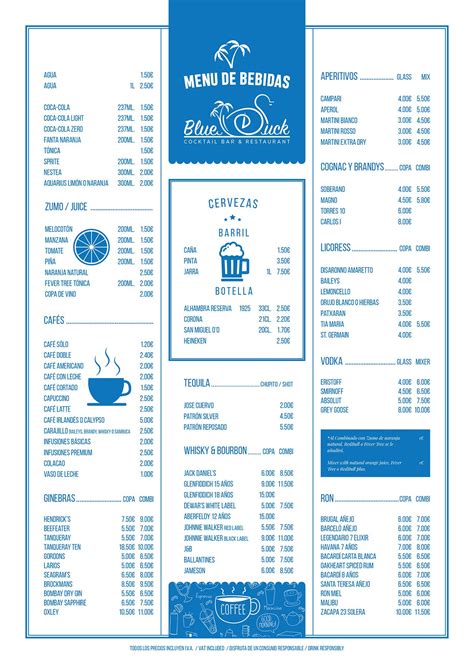 Blue Duck Drinks Menu | We Design Marbella