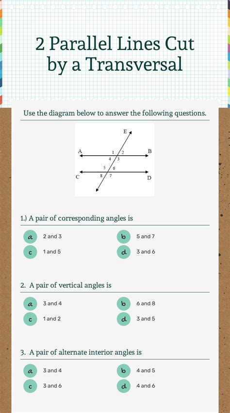 2 Parallel Lines Cut by a Transversal | Interactive Worksheet by Rachel Turner | Wizer.me