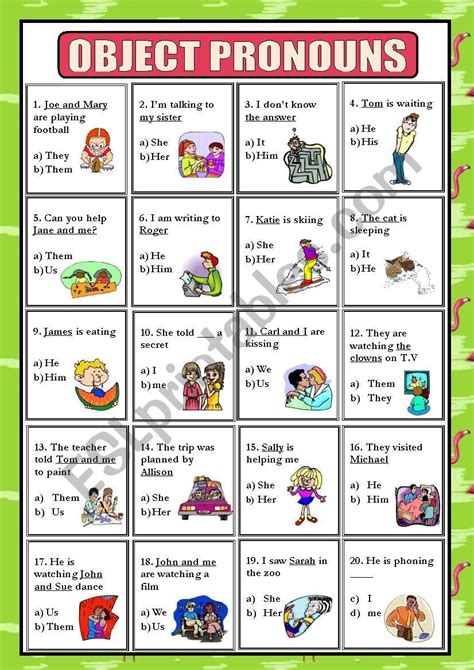 Subject Object Pronouns Worksheets