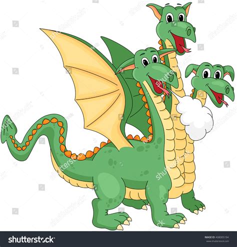 Funny Friendly Cartoon Three Headed Dragon Stock Vector (Royalty Free) 408005194